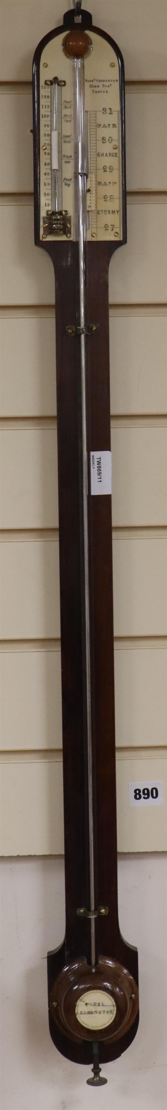 A rosewood stick barometer by Alexander Alexander, High Street, Exeter, with ivory register Height 94cm
